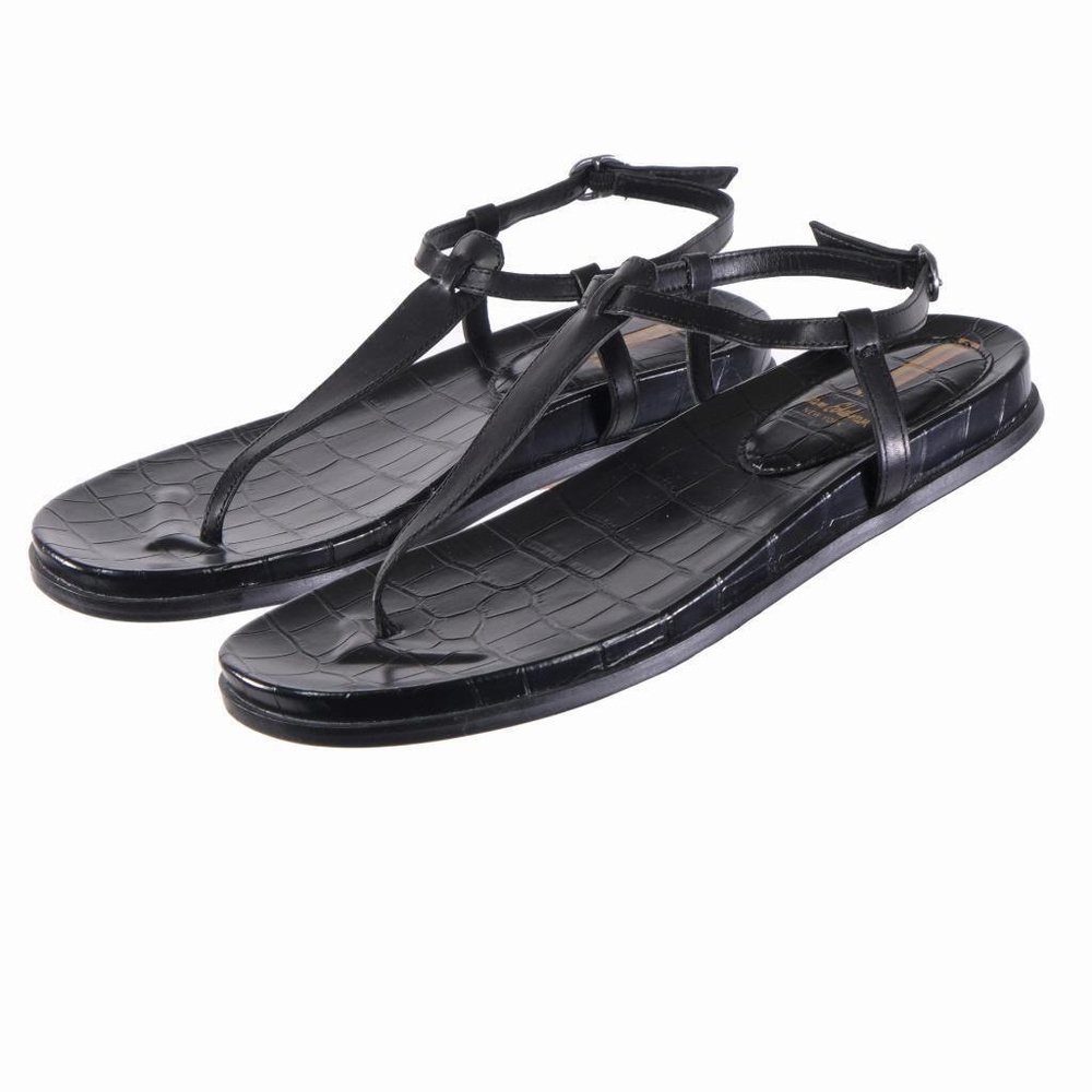 Sam Edelman Black Croc-Embossed T-Strap Sandals - Picture 2 of 6